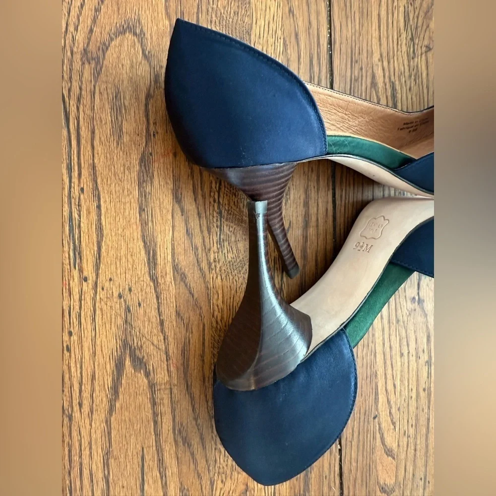 Anthropologie Lucky Penny Heeled Pumps NELLA SATIN HEEL ARGYLE NAVY/MARIN Heels - Picture 5 of 7